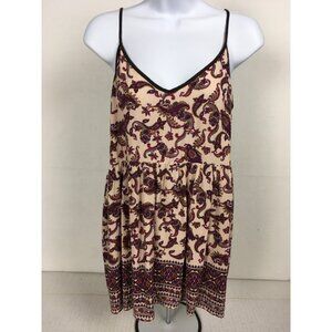 XXI Womens Tank Top Size M Boho Tan Red Paisley Print Spaghetti Strap V-Neck
